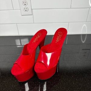 Pleaser Red Shoes Adore-701N Platform slide Style Fashion  Size 7